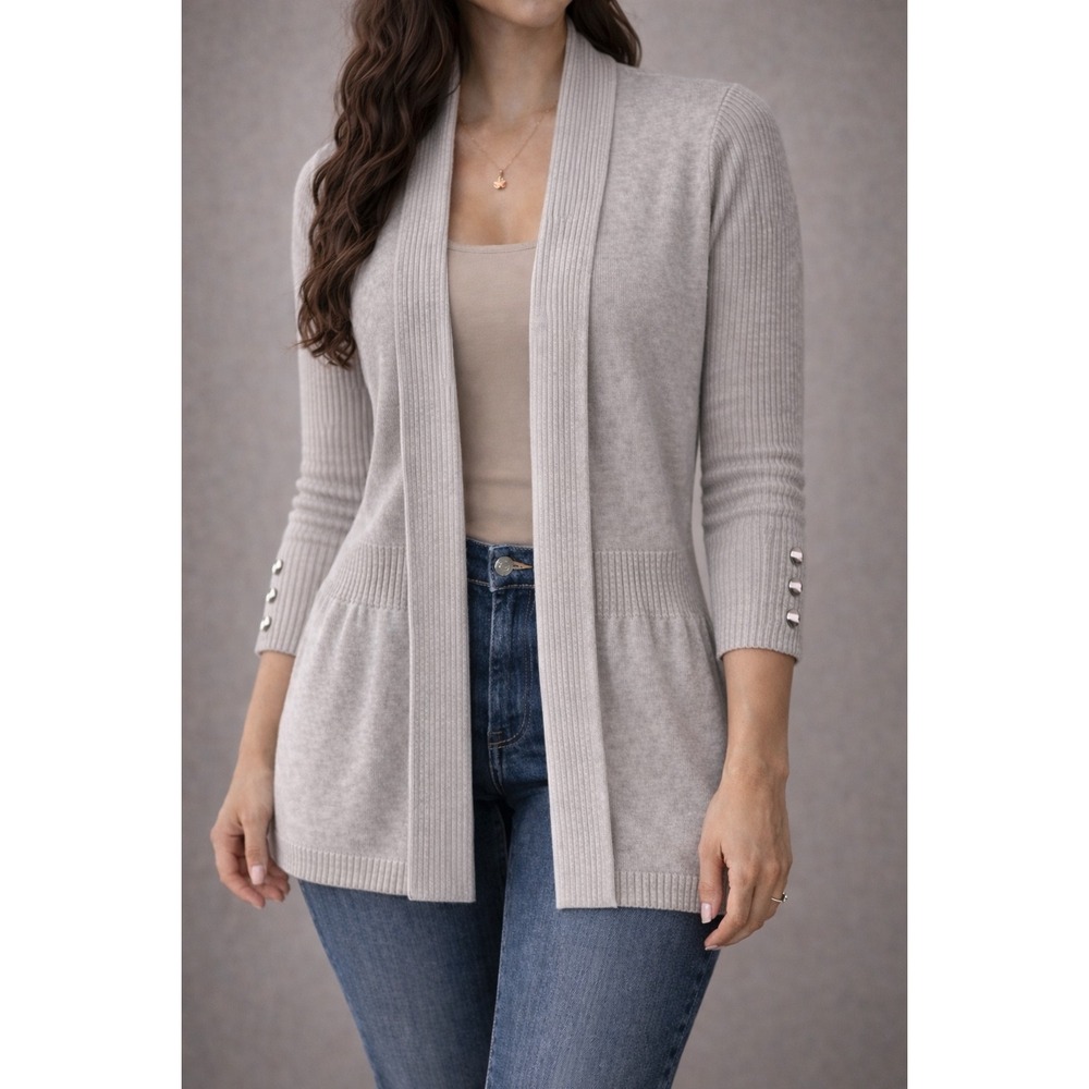 89th & Madison Womens Oatmeal‎ Beige Open Front Shawl Cardigan Sweater Small